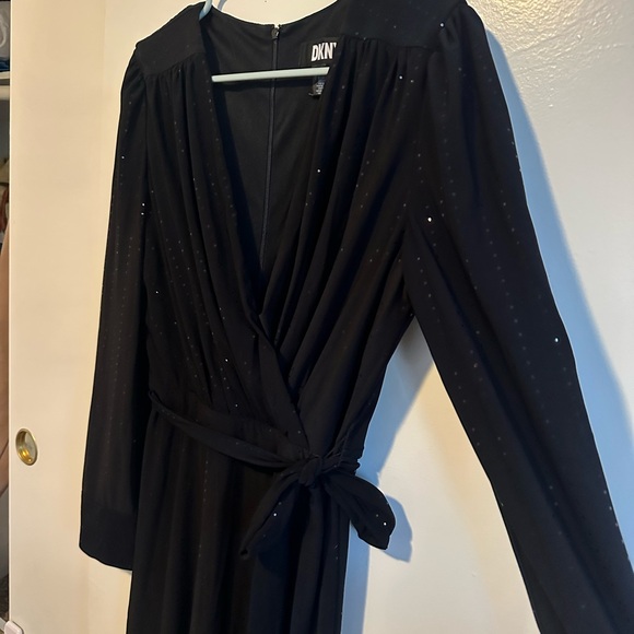 DKNY Black Long Sleeve Wrap Dress - Picture 3 of 15